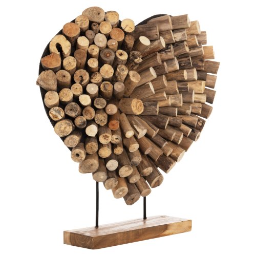 TABLE DECORATION SHINZO HEART SHAPE TEAK BRANCH WOOD IN NATURAL COLOR 57x5x56Hcm
