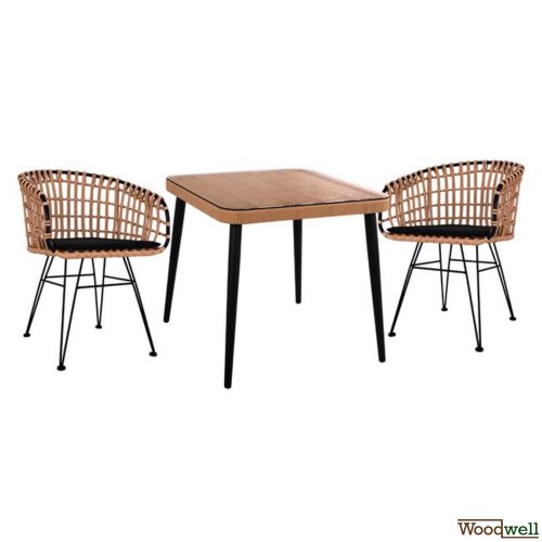 Esstisch-Set 3 Stk. mit Allegra Wicker in Beige - Schwarz | Outdoormöbel