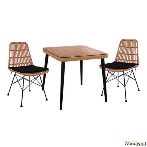 Esstisch-Set 3 Stk. mit Allegra Wicker in Beige - Schwarz | Outdoormöbel
