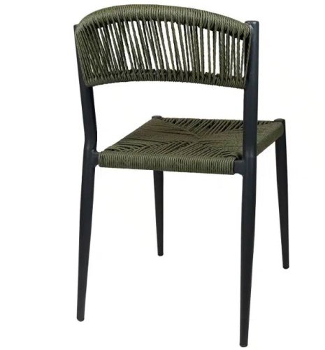 "Jonah" chair in anthracite/olive green made of wicker look aluminium