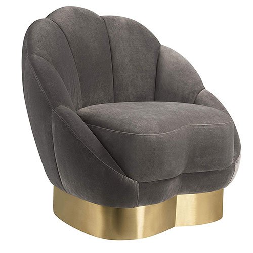 "Blax" Sessel aus grauem Samt und goldenem Metallgestell