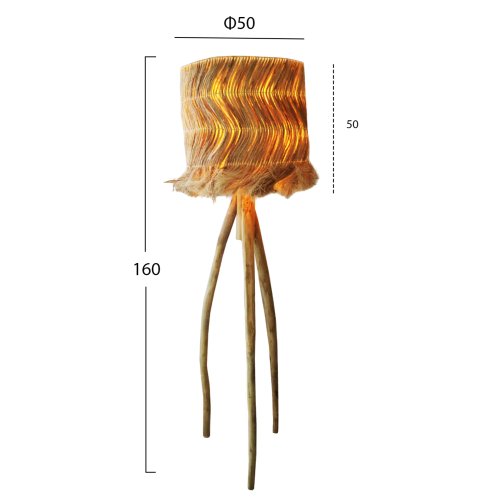 STEHLEUCHTE, TEAK-ZWEIGBEINE UND ABACA-FASERKAPPE, NATURAL Φ50x50-160Hcm