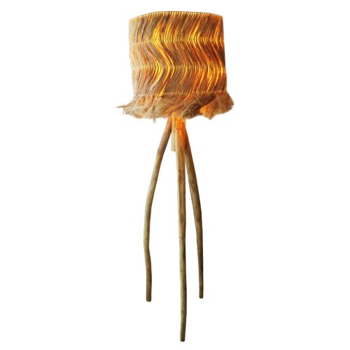 STEHLEUCHTE, TEAK-ZWEIGBEINE UND ABACA-FASERKAPPE, NATURAL Φ50x50-160Hcm