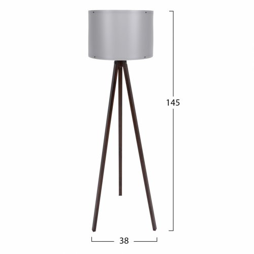 Stehlampe aus Holz Walnuss mit grauem Hut Φ38x145 cm