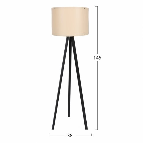 Stehlampe aus Holz in schwarz mit Hut in ecru Φ38x145 cm