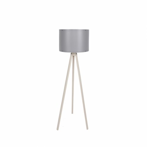 Stehlampe aus Holz in ekru mit grauem Hut Φ38x145 cm