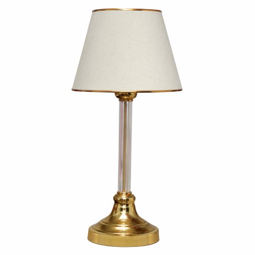 Tischlampe aus goldenem Boden und ekru Schirm mit Glassröhre 45cm Höhe