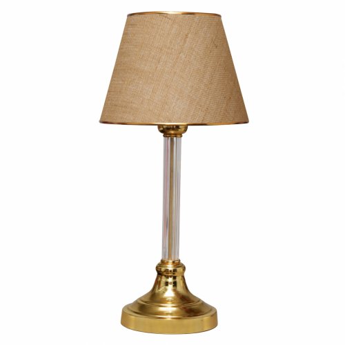 Tischlampe aus goldenem Boden und beigem Schirm mit Glassröhre 45cm Höhe
