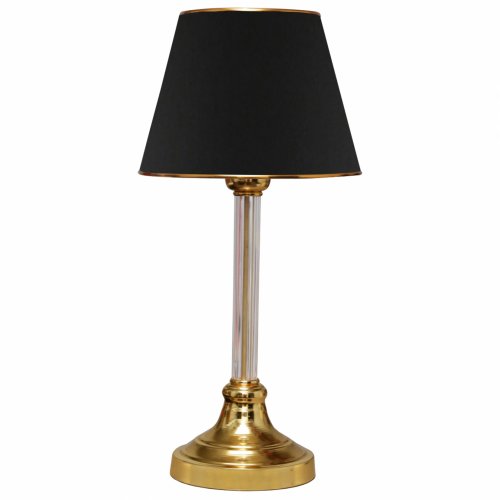 Tischlampe aus goldenem Boden und schwarzem Schirm mit Glassröhre 45cm Höhe