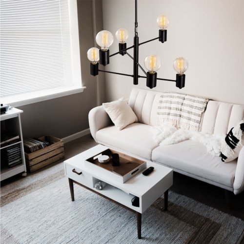 Hanging Lamp 6 lights metal black 61Χ61Χ146 cm