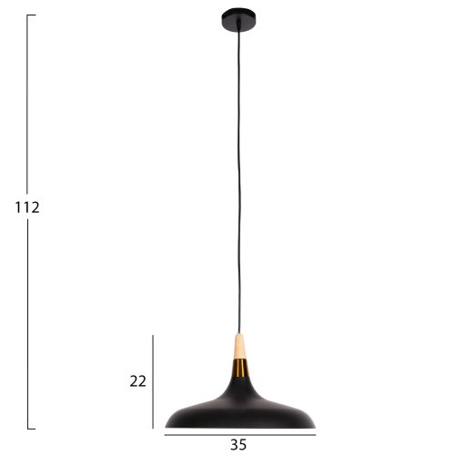 DECKENHÄNGELEUCHTE SCHWARZES METALL-HOLZDETAIL AUF DER OBERSEITE 35x35x112H cm
