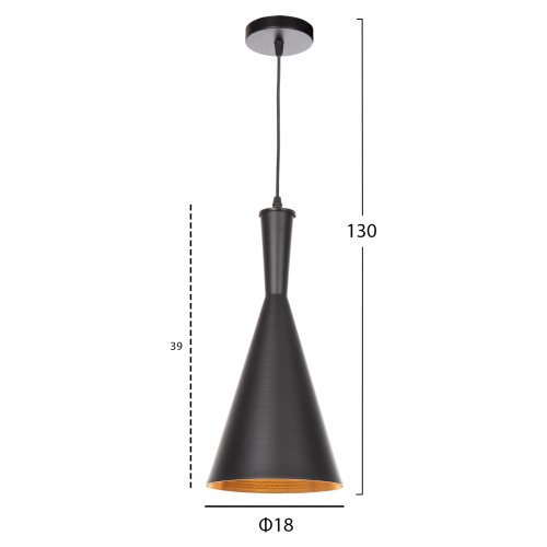 CEILING PENDANT LAMP BLACK METAL CAP Φ18x130 cm