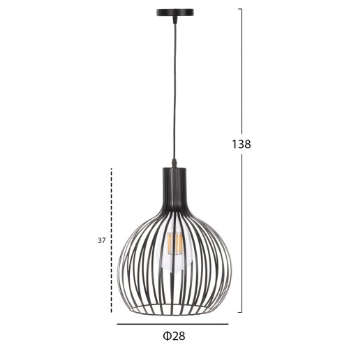 PENDELLEUCHTE DECKENLEUCHTE IN SCHWARZEM METALLHUT Φ28x138 cm
