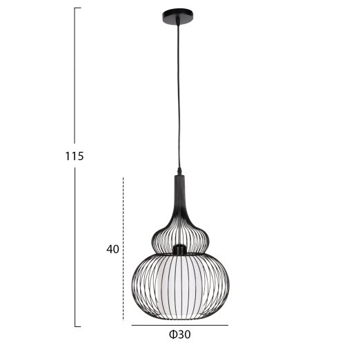 DECKENHÄNGELEUCHTE SCHWARZES METALL-WEIßES TUCH Φ30x115H cm