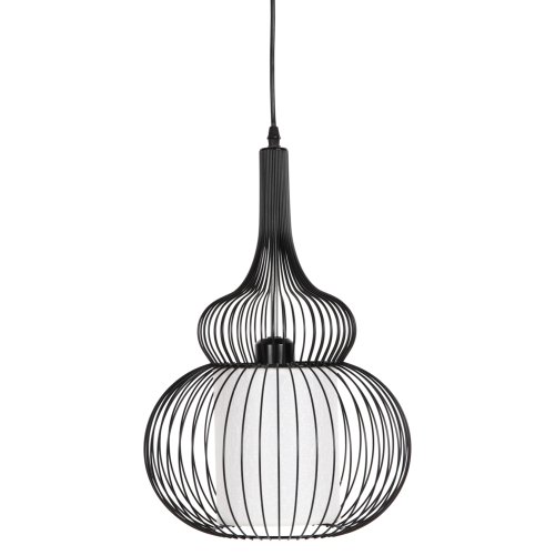 DECKENHÄNGELEUCHTE SCHWARZES METALL-WEIßES TUCH Φ30x115H cm