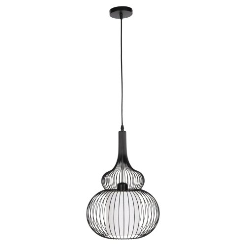 DECKENHÄNGELEUCHTE SCHWARZES METALL-WEIßES TUCH Φ30x115H cm