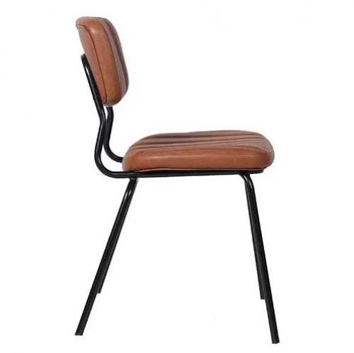 Upholstered chair "Pepe" in cognac color made of imitation leather and black metal frame