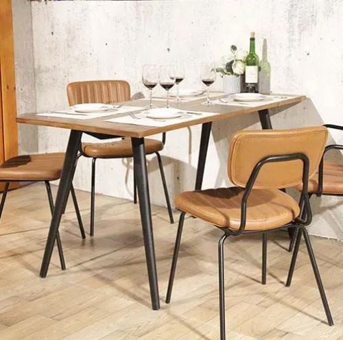 Upholstered chair "Pepe" in cognac color made of imitation leather and black metal frame