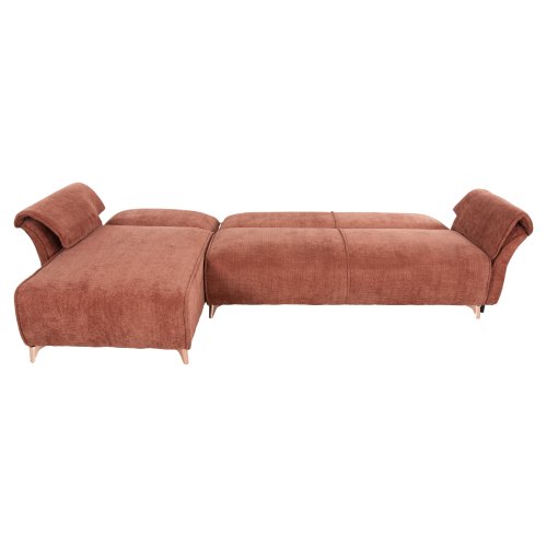 ECKSOFA MIT WENDBAREM SCHLAFMODELL MAILO, ORANGE STOFF, METALLBEINE 300x150x80Hcm