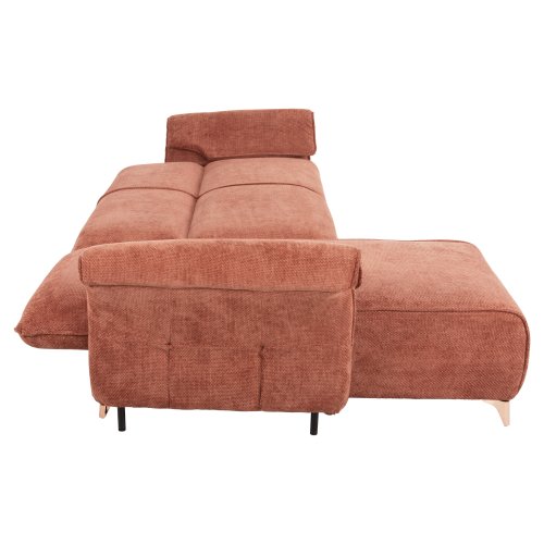 ECKSOFA MIT WENDBAREM SCHLAFMODELL MAILO, ORANGE STOFF, METALLBEINE 300x150x80Hcm