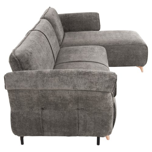 ECKSOFA MIT WENDBAREM SCHLAFMODELL MAILO, STOFF IN DUNKELGRAU – BEINE AUS METALL, 300 x 150 x 80 cm