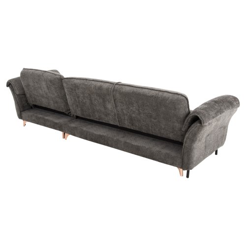 ECKSOFA MIT WENDBAREM SCHLAFMODELL MAILO, STOFF IN DUNKELGRAU – BEINE AUS METALL, 300 x 150 x 80 cm