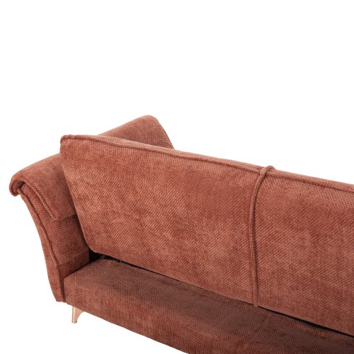ECKSOFA MIT WENDBAREM SCHLAFMODELL MAILO, ORANGE STOFF, METALLBEINE 300x150x80Hcm