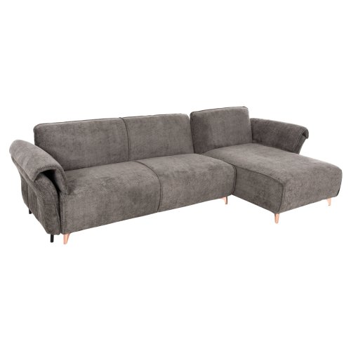 ECKSOFA MIT WENDBAREM SCHLAFMODELL MAILO, STOFF IN DUNKELGRAU – BEINE AUS METALL, 300 x 150 x 80 cm