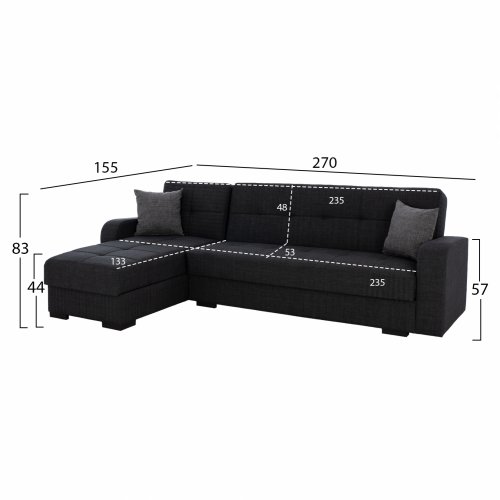 CORNER SOFA CAIDEN  DARK GRAY FABRIC WW3187.01