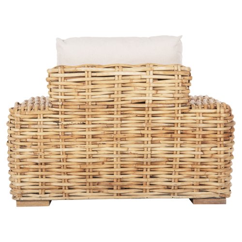OUTDOOR LOUNGER MANGO WOOD IN NATURAL-WHITE CUSHIONS 110x88x70-85Hcm
