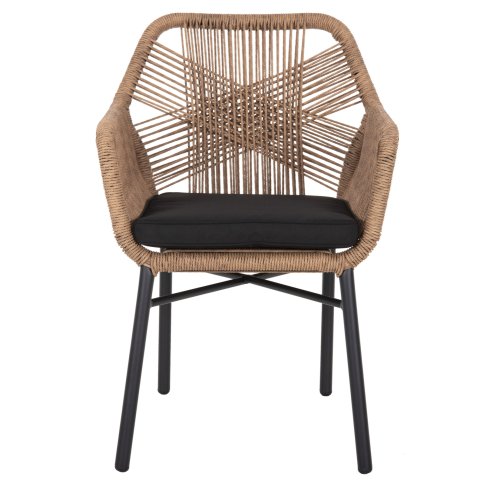 SESSEL ALUMINIUM SCHWARZ-PE RATTAN BEIGE-KISSEN SCHWARZ 57x65x84Hcm