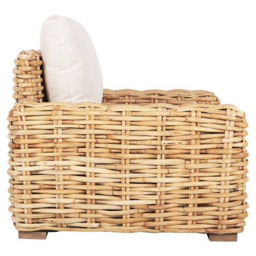 OUTDOOR LOUNGER MANGO WOOD IN NATURAL-WHITE CUSHIONS 110x88x70-85Hcm