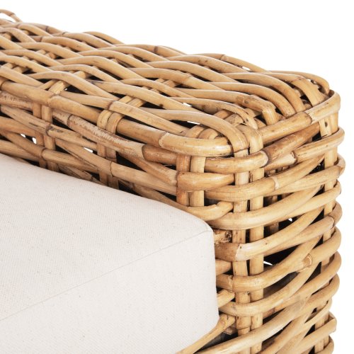 OUTDOOR LOUNGER MANGO WOOD IN NATURAL-WHITE CUSHIONS 110x88x70-85Hcm