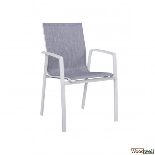 Weißer Aluminium Stuhl mit hellgrauem Sitz