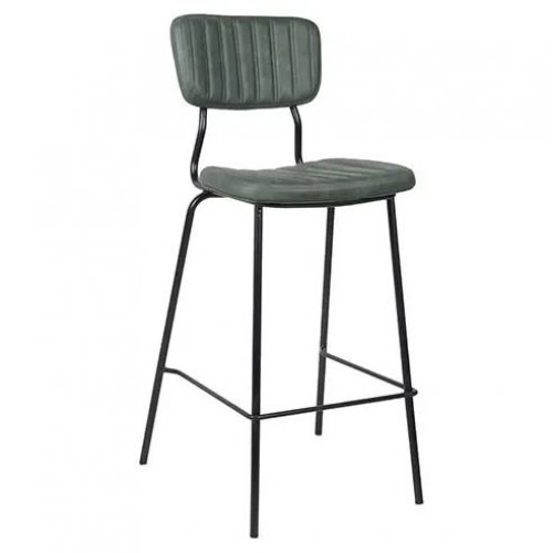 Upholstered barchair "Pepe" in green color made of imitation leather and black metal frame
