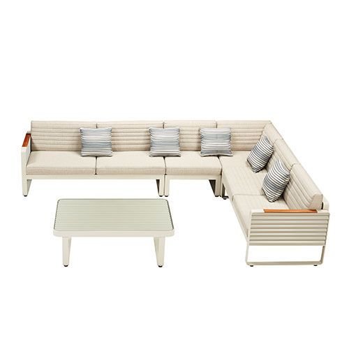 LOUNGE ECK-SET "AIRPORT" 6-TELIG IN TAUPE AUS ALUMINIUM UND TEAK