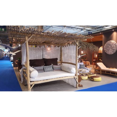 Strandbett aus Teakholz mit Kissen, 200 x 140 x 200 cm