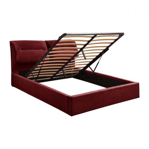 Bett "Kendra" aus rotem Samt und Stauraum 160x200 WW565.06