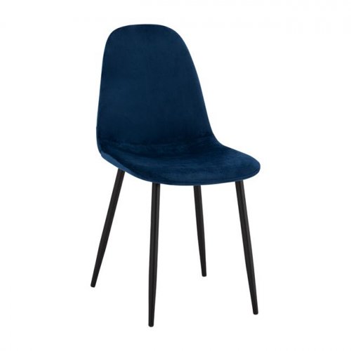 Stuhl "Leonardo" aus blauem Samt mit Metallfüßen