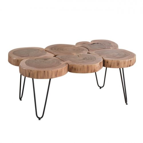 Massiver Couchtisch Baumstamm Scheiben Akazie Baumstammtisch 90x60x40 cm