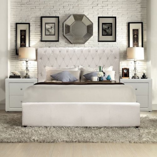 Doppel-Bett Queen Double 150x200 T. Chesterfield in matt weißem PU WW365.02