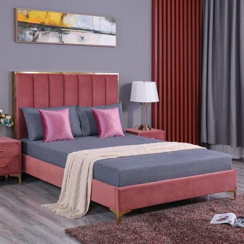 Bett "Avignon" King size 160x200 aus rosé Samt WW590.02