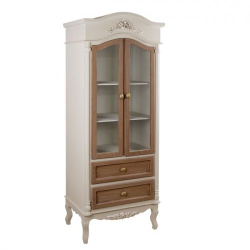 Vitrine MELODY aus Holz und Glas, Ecru-Braun Patina