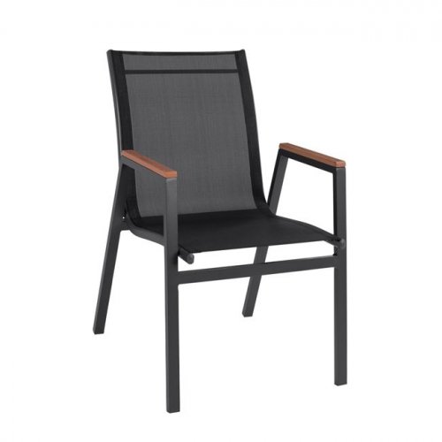 Aluminium Sessel Grau mit Textlinie schwarz & Polyholz