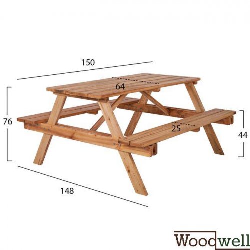 Picnic Tisch mit zwei Bänken aus Holz natürliche Farbe