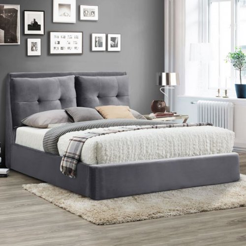 Bett "Billie" aus grauem Samt mit Stauraum 160Χ200 WW582.11