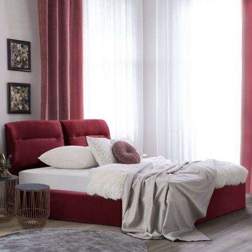 Bett "Kendra" aus rotem Samt und Stauraum 160x200 WW565.06