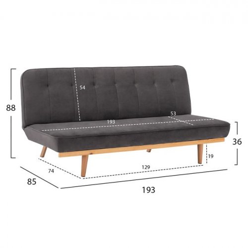 Sofa-Bett 3 Sitzer aus grauem Samt 193x85x88cm