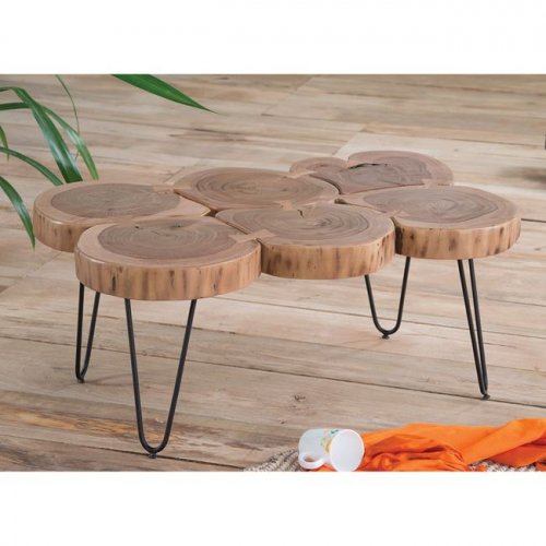 Massiver Couchtisch Baumstamm Scheiben Akazie Baumstammtisch 90x60x40 cm