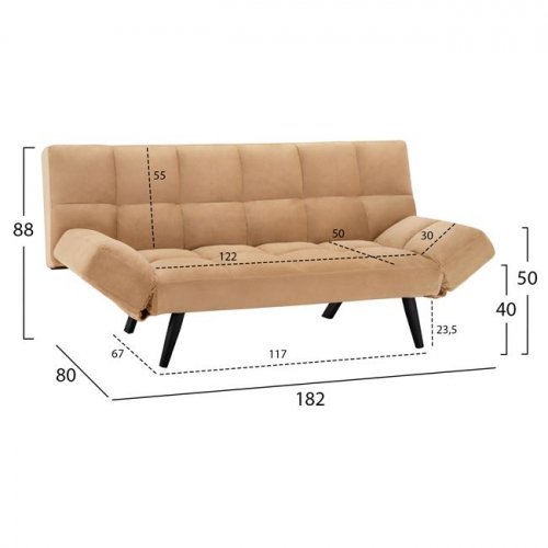 Sofa-Bett 3 Sitzer in beigem Samt 182x80x88cm